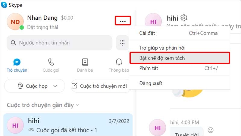 Chọn Bật chế độ xem tách