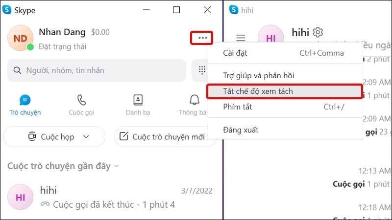 Tắt chế độ xem tách