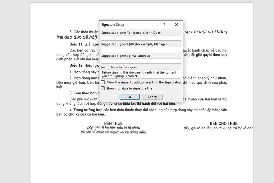 tạo chữ ký điện tử trong Word bước 2