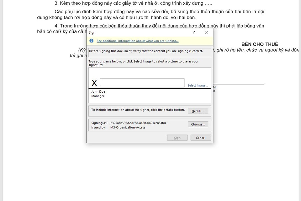 tạo chữ ký điện tử trong Word bước 4