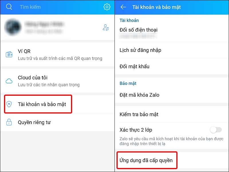 Chọn Tài khoản và bảo mật