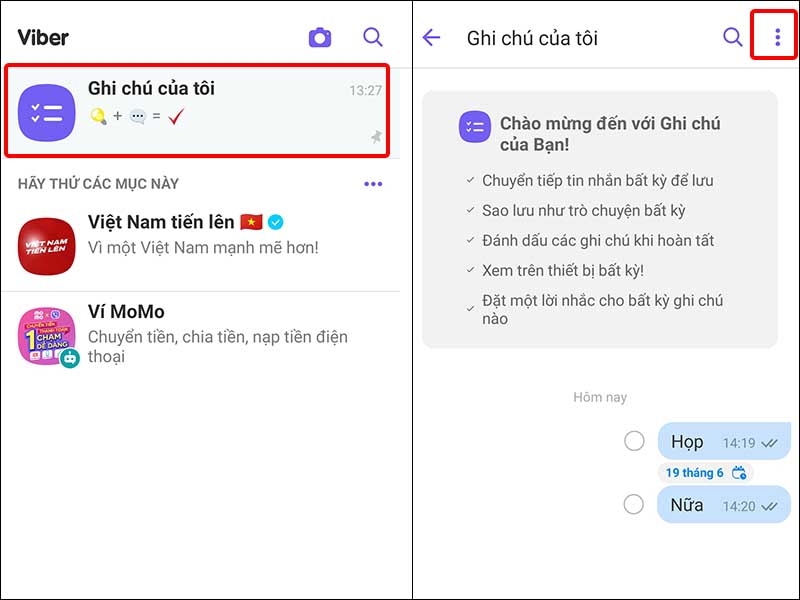 Nhấn vào Ghi chú của tôi và chọn dấu Ba chấm