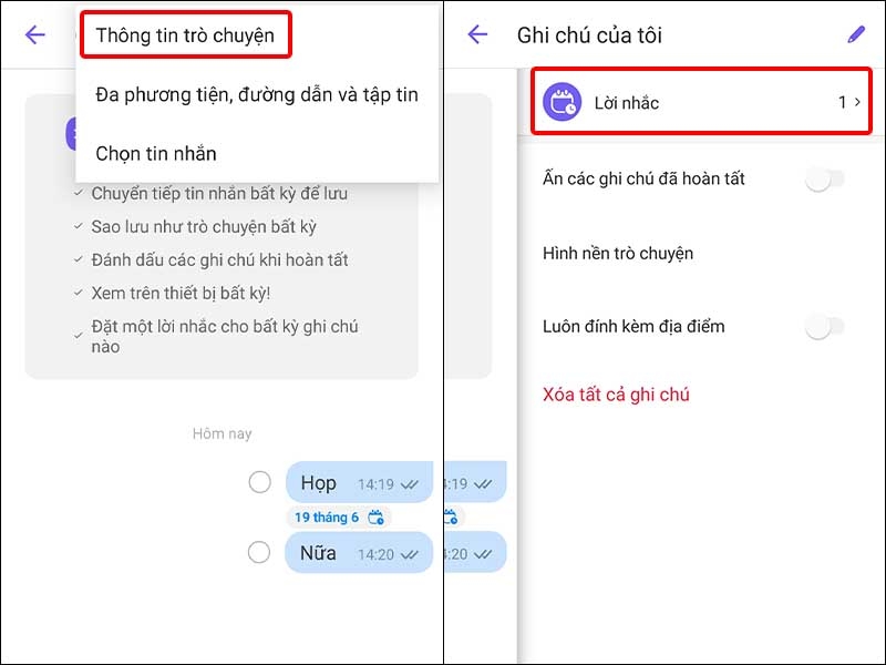 Nhập Thông tin trò chuyện và nhấn vào Lời nhắc