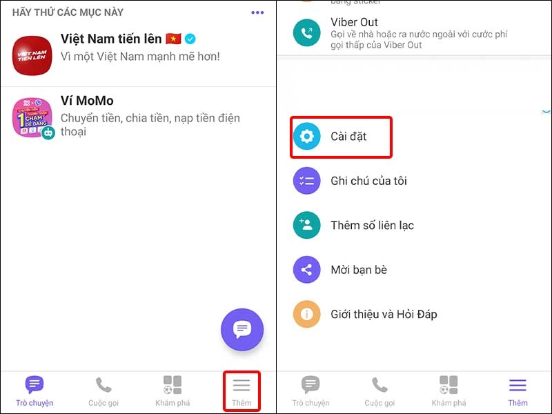 Nhấn vào Thêm và chọn Cài đặt