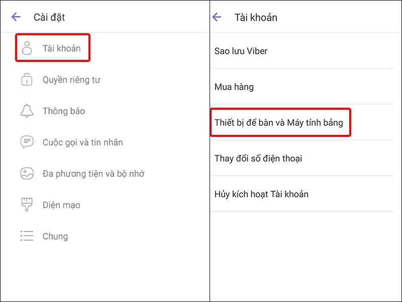 Nhấn vào Tài khoản và chọn Thiết bị để bàn và Máy tính bảng