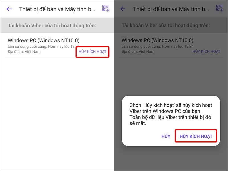 Nhấn vào HỦY KÍCH HOẠT và chọn HỦY KÍCH HOẠT