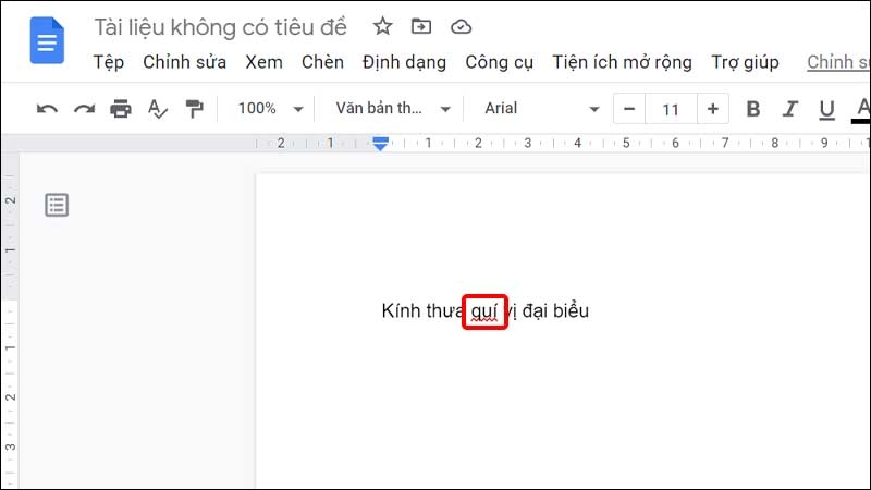 Click chuột vào từ được gạch chân