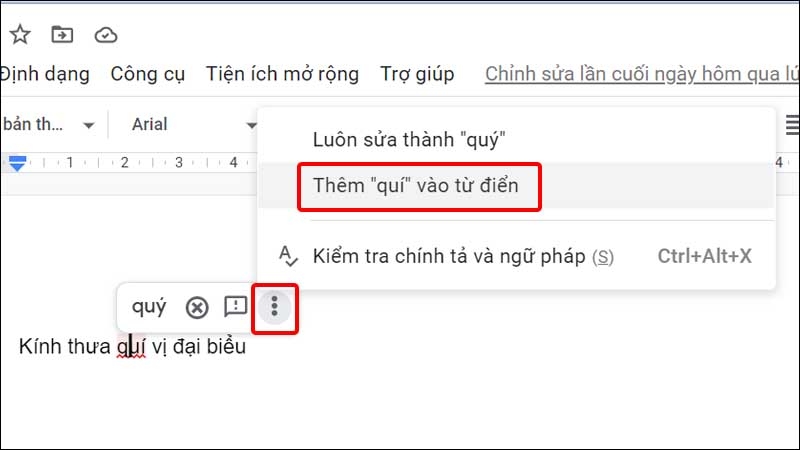 Chọn Thêm vào từ điển