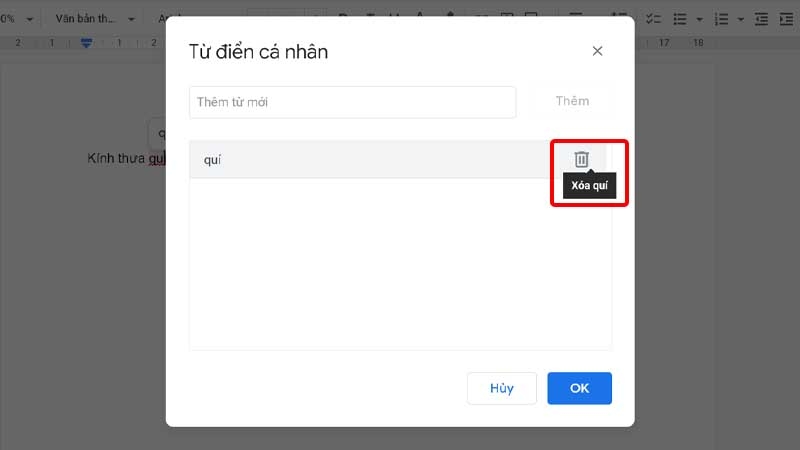 Nhấn vào biểu tượng Thùng rác để xóa