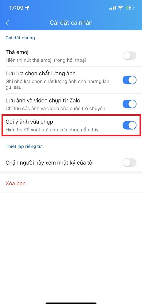 Cách tắt gợi ý ảnh và tắt chế độ đã xem trên Zalo 2