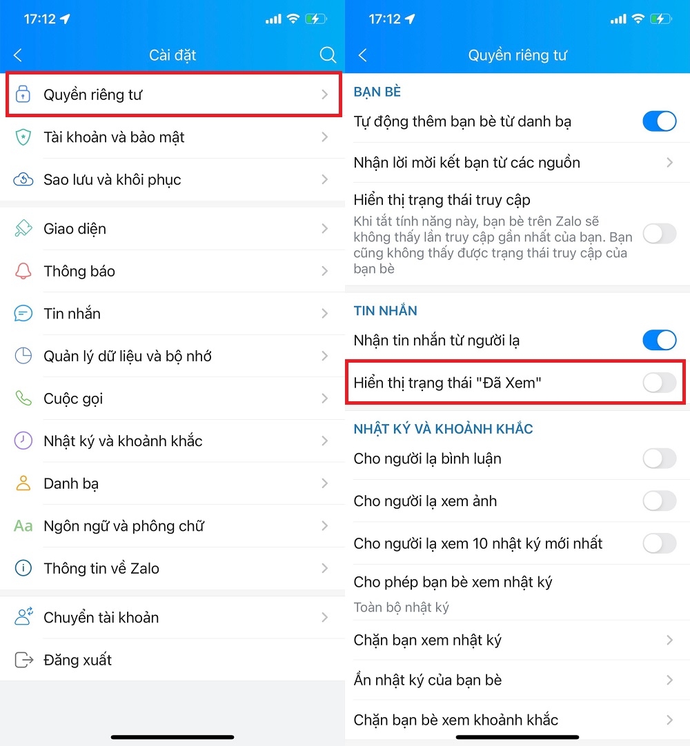 Cách tắt gợi ý ảnh và tắt chế độ đã xem trên Zalo 4