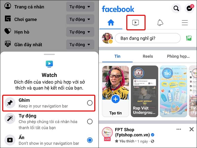 Ghim lối tắt vào trang chính của Facebook
