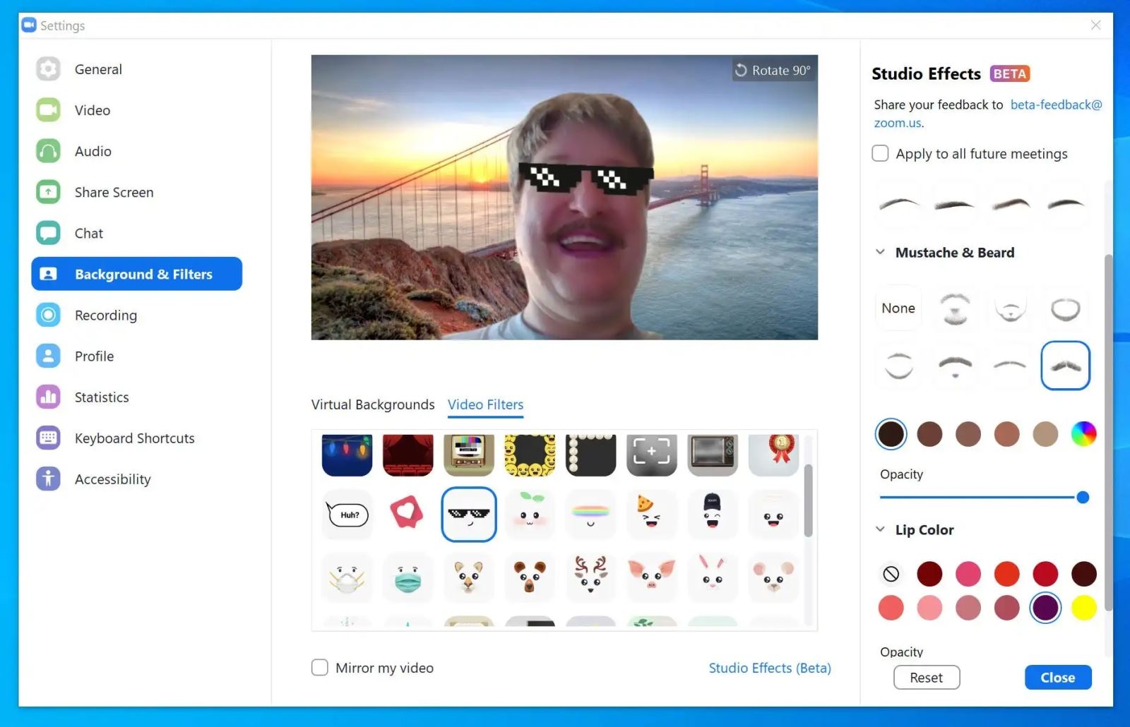 Cách dùng filter trên Zoom