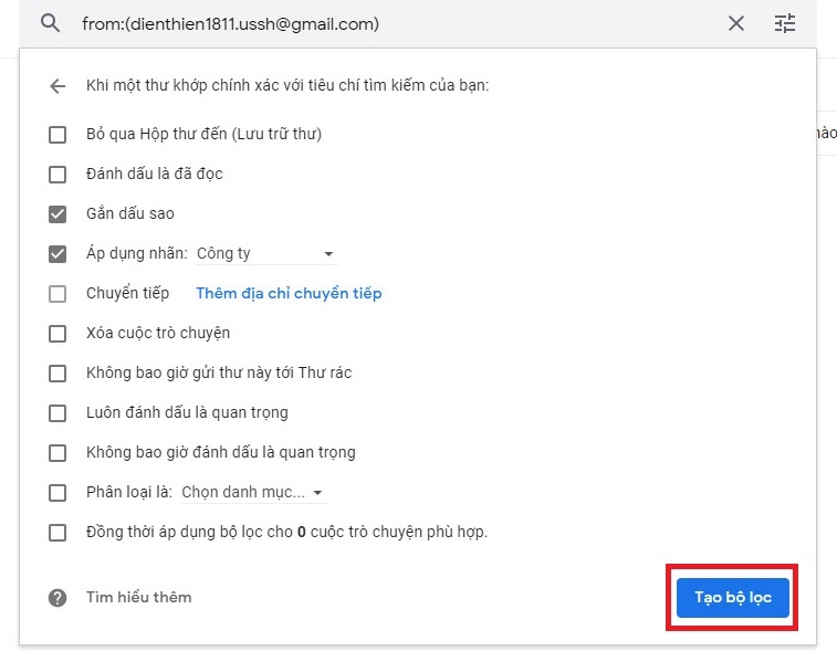 Cách tạo bộ lọc trong Gmail 8