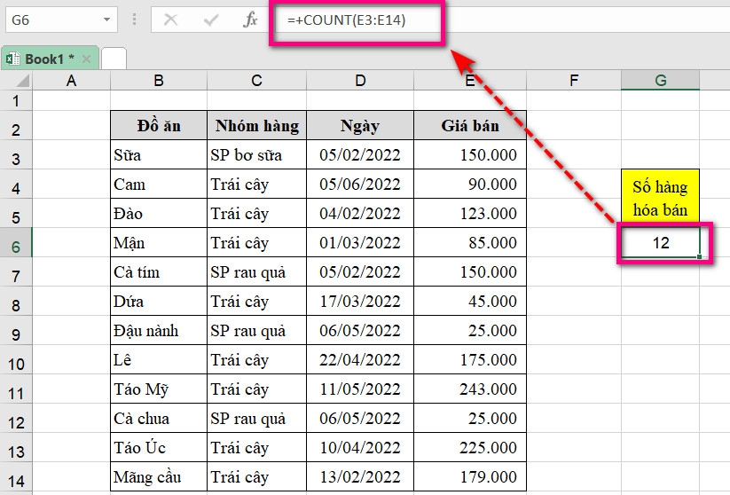 Hướng dẫn sử dụng hàm đếm trong Excel (1)