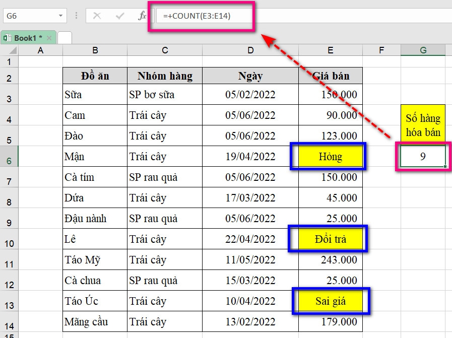 Hướng dẫn sử dụng hàm đếm trong Excel (4)