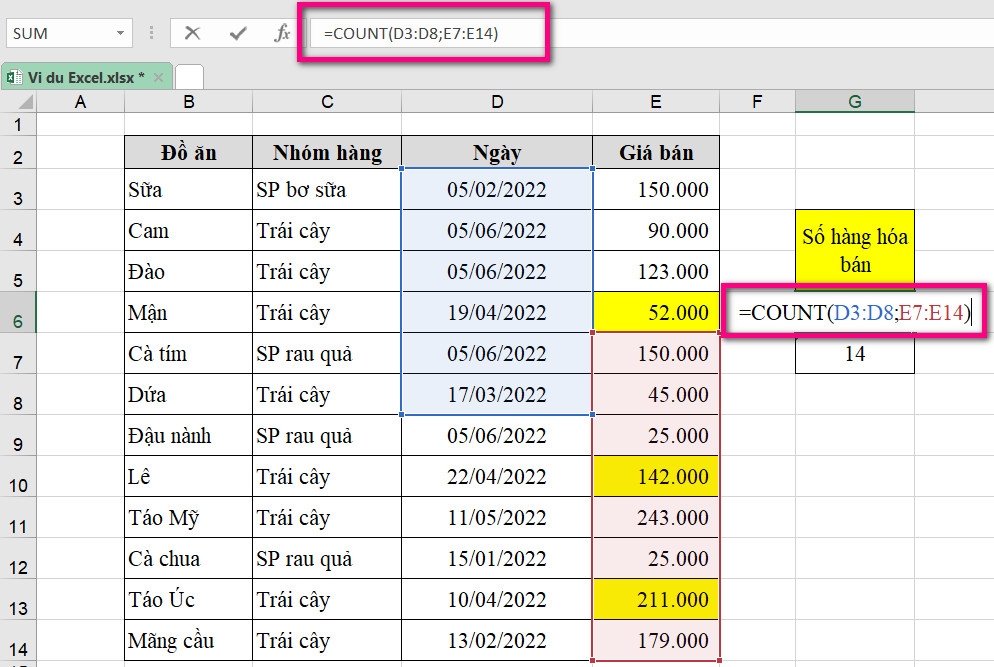 Hướng dẫn sử dụng hàm đếm trong Excel (5)