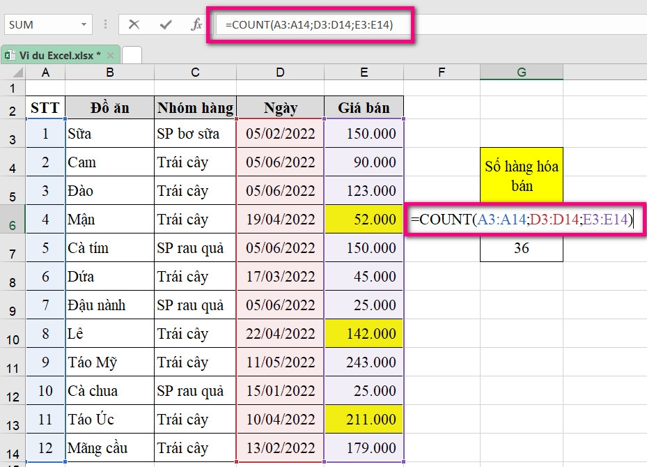 Hướng dẫn sử dụng hàm đếm trong Excel (6)