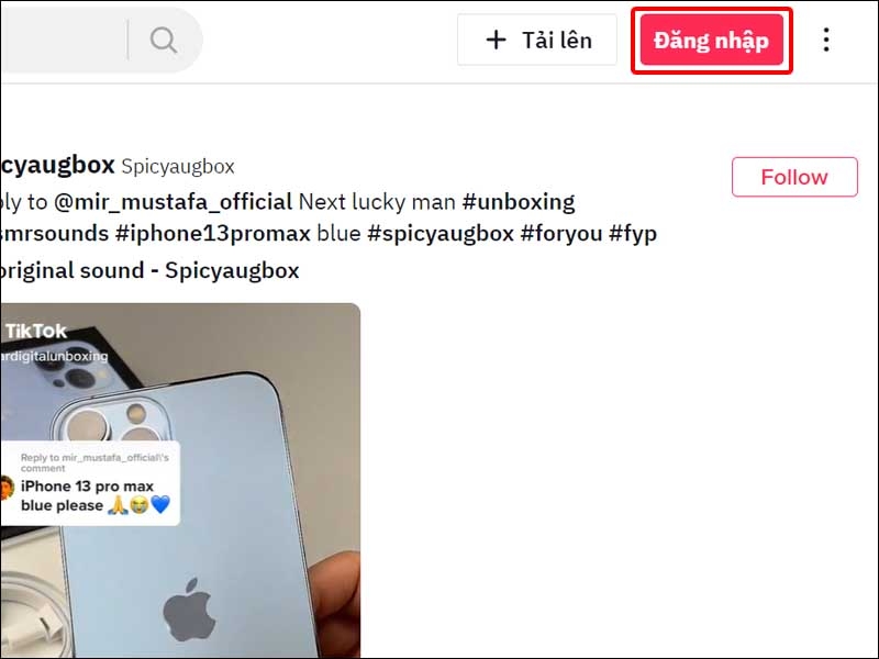 Nhấn vào Đăng nhập