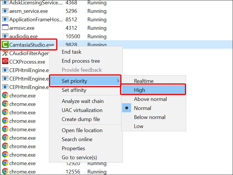 Chọn Set Priority và chọn High
