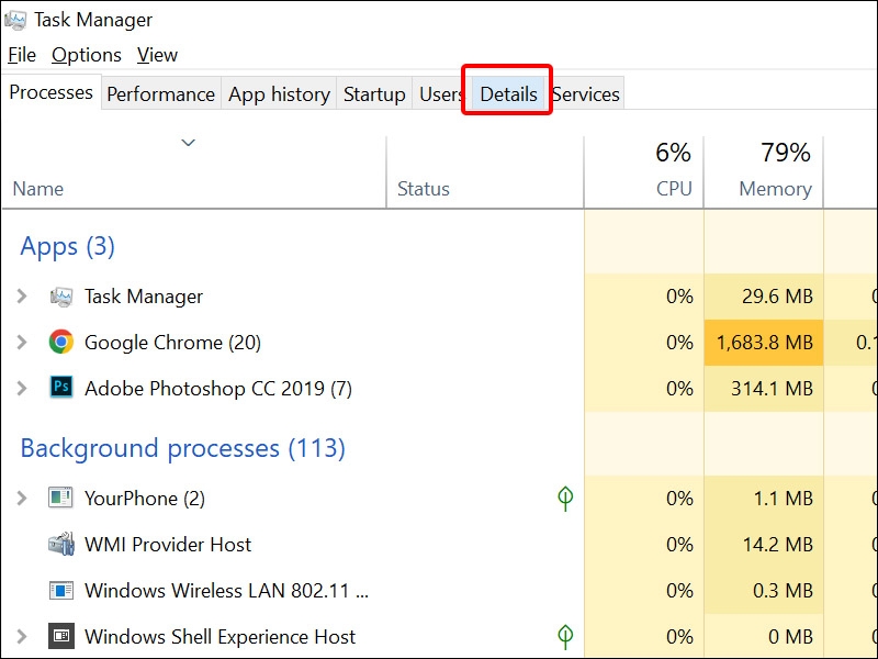 Nhấn vào tab Details