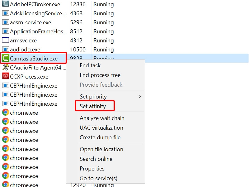 Chuột phải chọn Set affinity