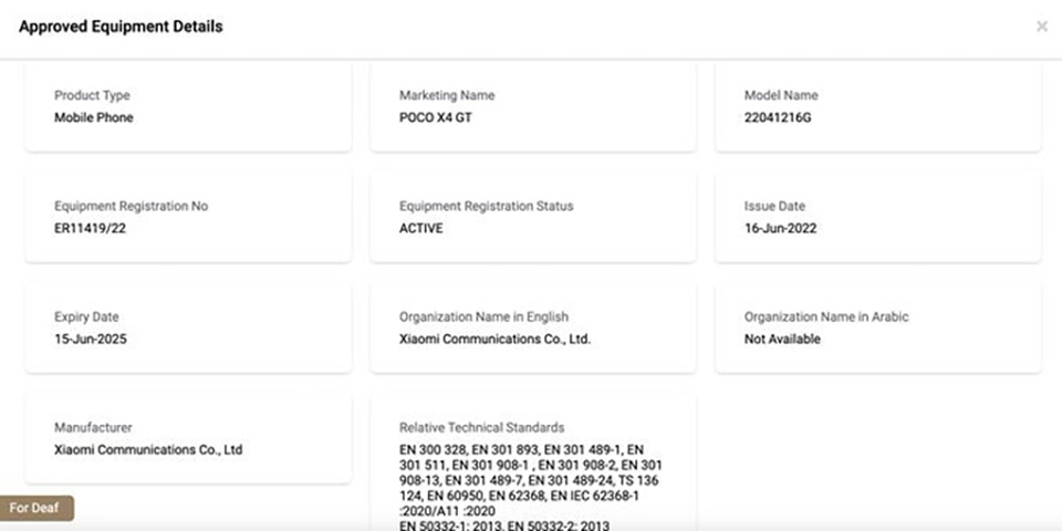 Xiaomi POCO X4 GT vừa đạt một chứng nhận quan trọng
