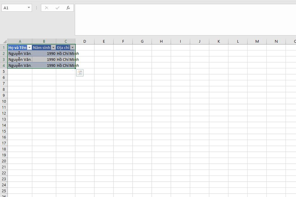 Lọc dữ liệu trùng bằng Pivot Table bước 3