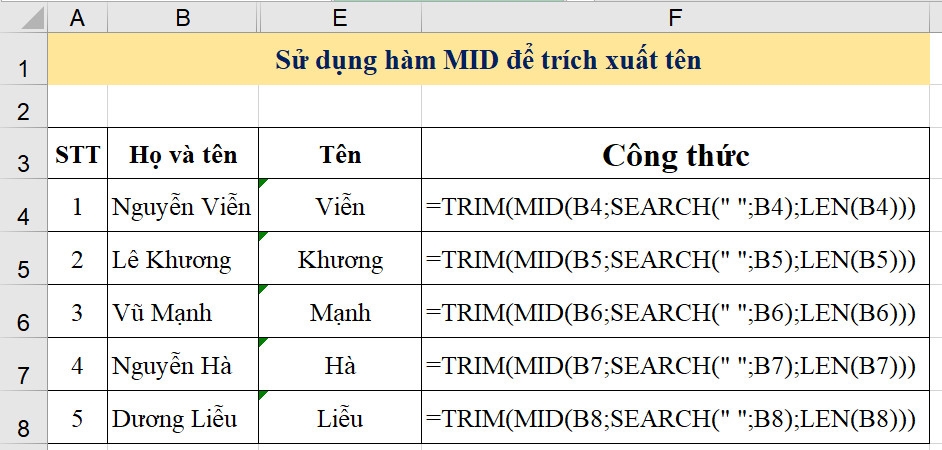 Cách sử dụng hàm MID trong Excel (3)