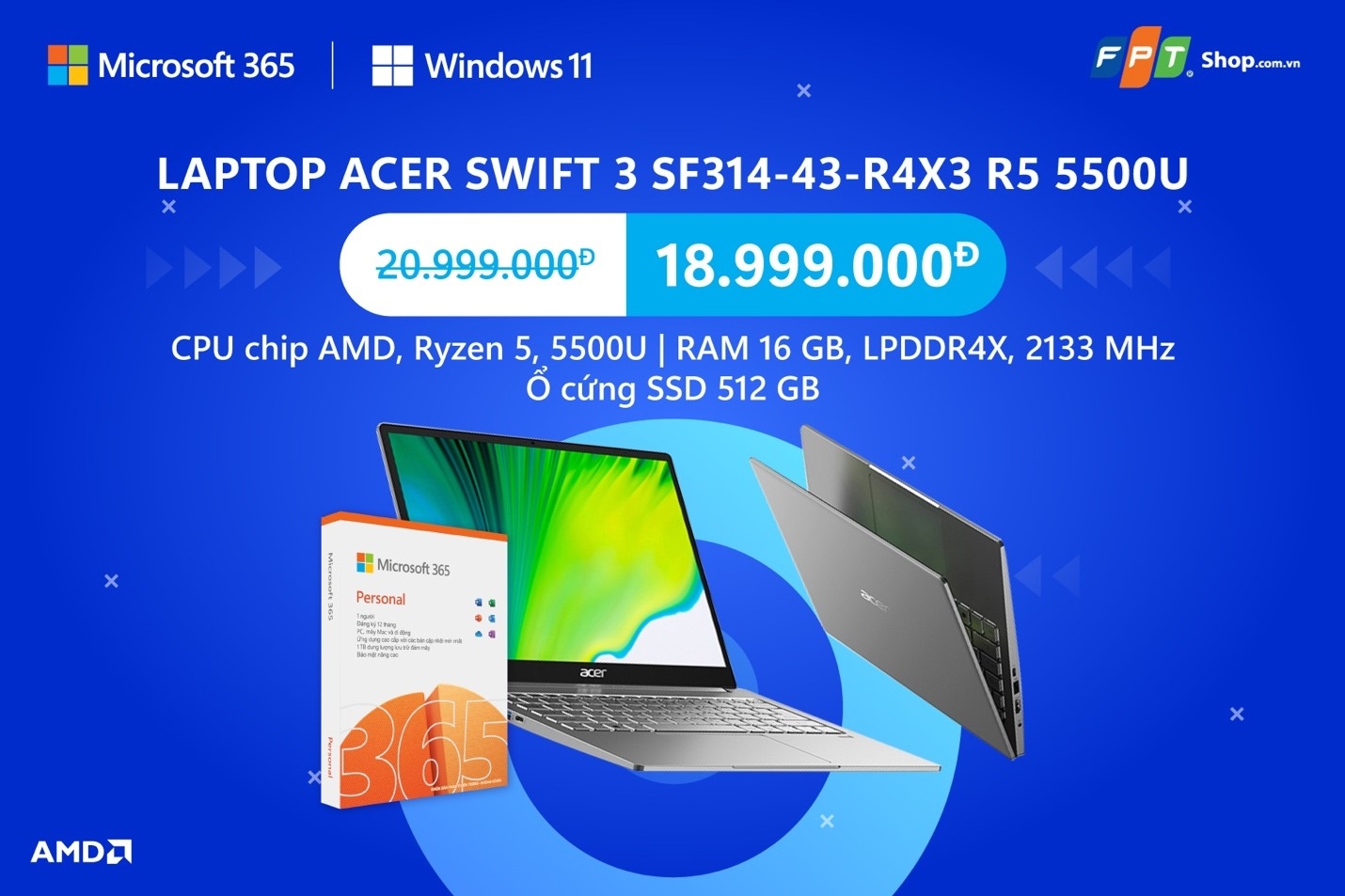 Laptop Acer Swift 3 SF314-43-R4X3 R5 5500U