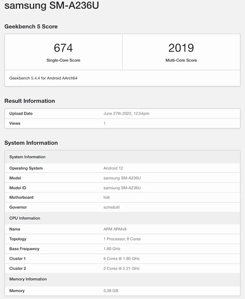 Galaxy A23 5G xuất hiện trên Geekbench Galaxy A23 5G xuất hiện trên Geekbench