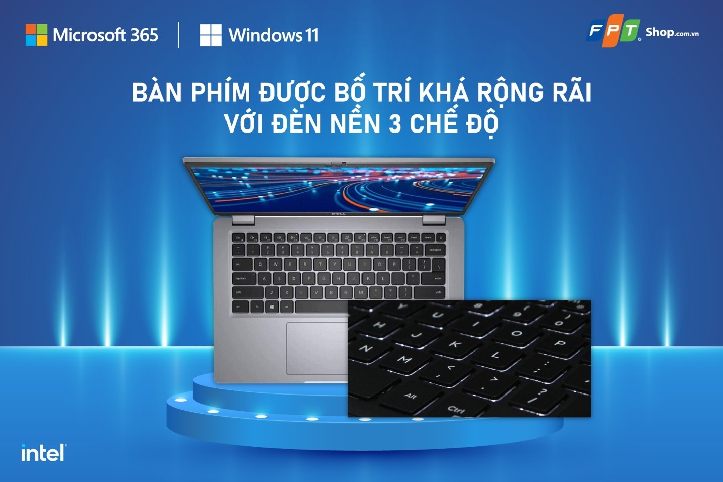 Bàn phím được bố trí khá rộng rãi với đèn nền 3 chế độ