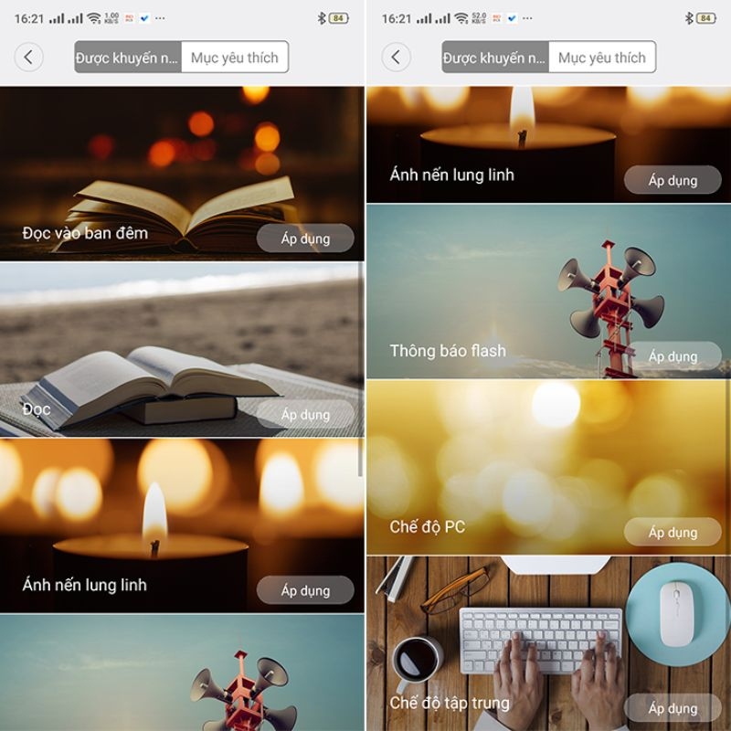 Lựa chọn chế độ chiếu sáng phù hợp với App Mi Home