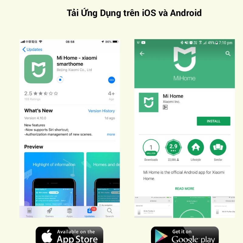 Các kết nối đèn bàn Xiaomi với điện thoại