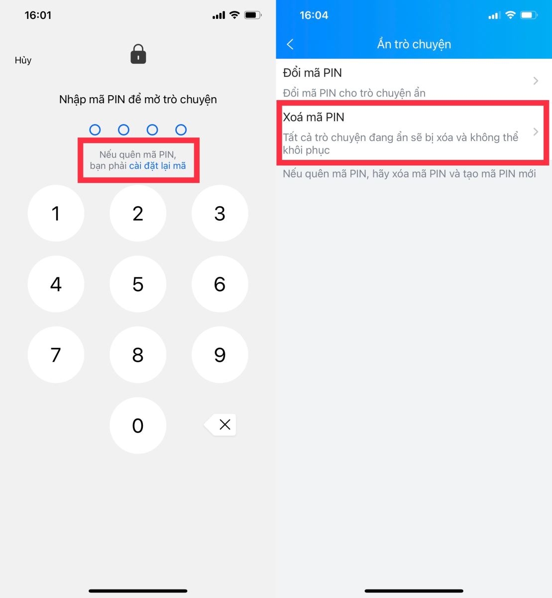 Cách mở lại tin nhắn ẩn trên Zalo khi quên mật khẩu 2