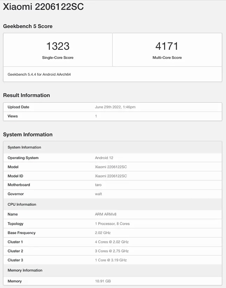Xiaomi 12S Pro lộ cấu hình trên Geekbench Xiaomi 12S Pro lộ cấu hình trên Geekbench