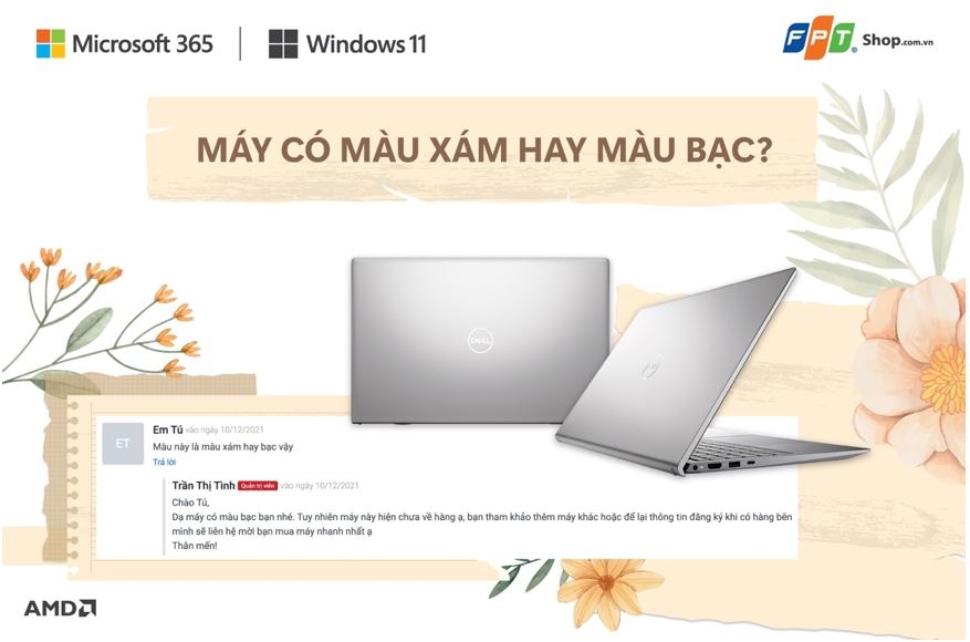 1001 câu hỏi cùng laptop Dell Inspiron N5515 R7 5700U 4