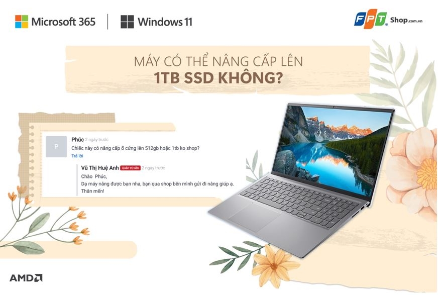 1001 câu hỏi cùng laptop Dell Inspiron N5515 R7 5700U 5