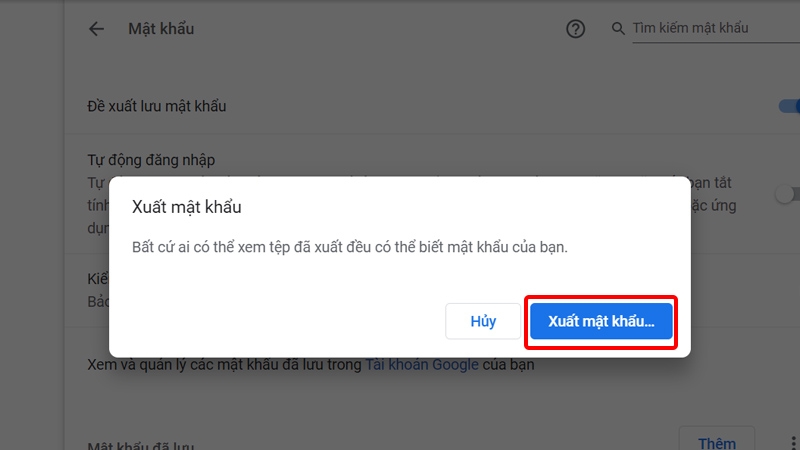 Chọn Xuất mật khẩu