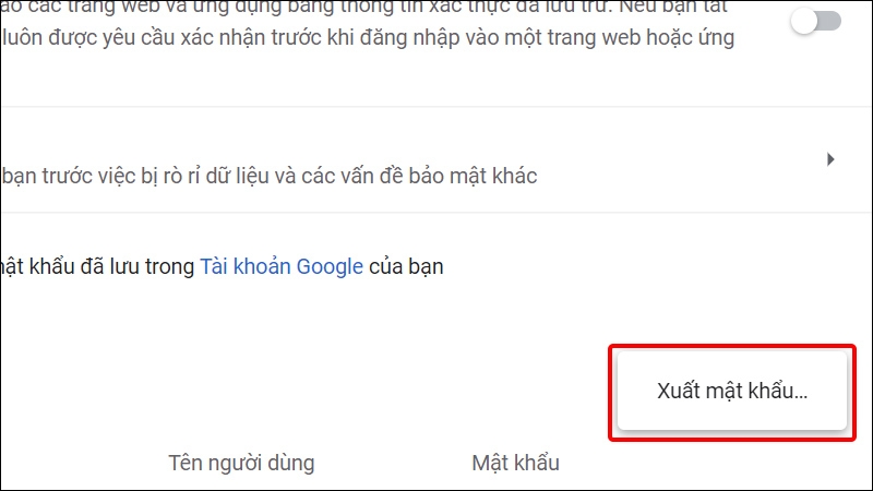 Chọn Xuất mật khẩu