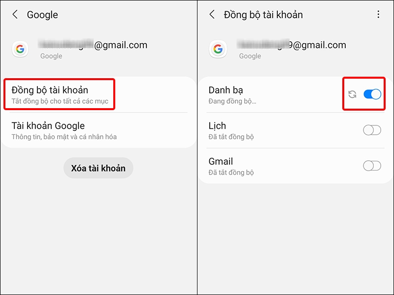 Nhấn vào Đồng bộ tài khoản
