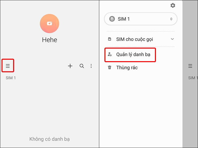 Nhấn vào Ba gạch ngang và chọn Quản lý danh bạ