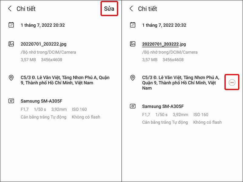 Nhấn vào Sửa và chọn Dấu trừ màu đỏ
