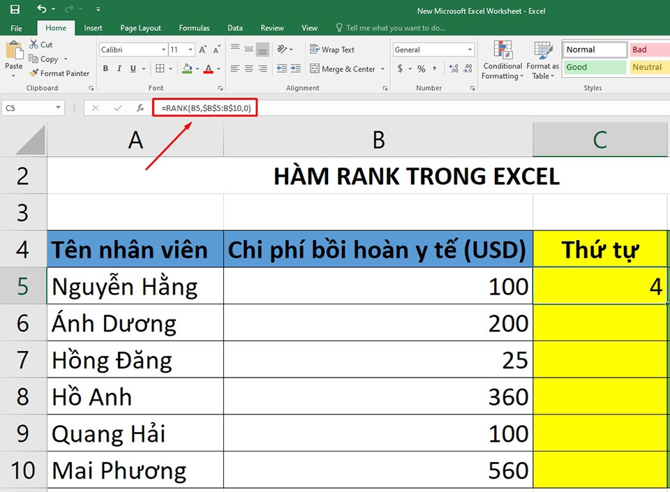 Hàm RANK trong Excel - Ảnh 04