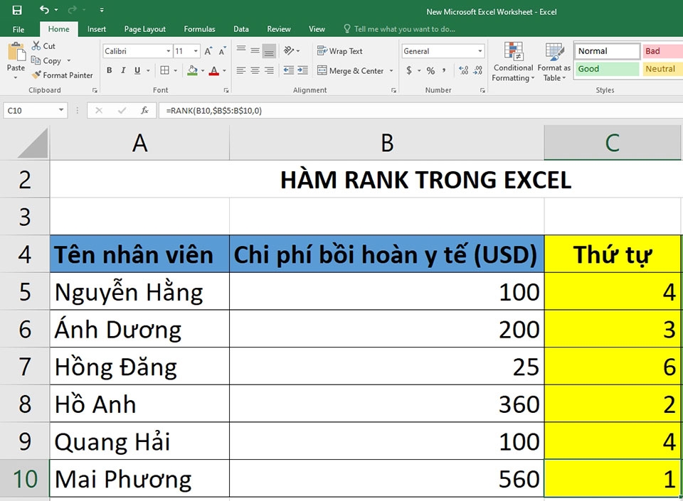 Hàm RANK trong Excel - Ảnh 05