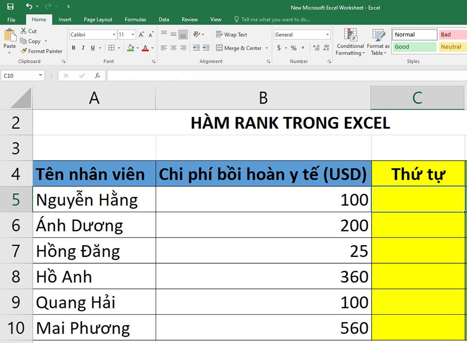 Hàm RANK trong Excel - Ảnh 02