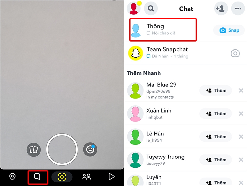 Nhấn vào Trò chuyện và chọn Liên hệ mong muốn