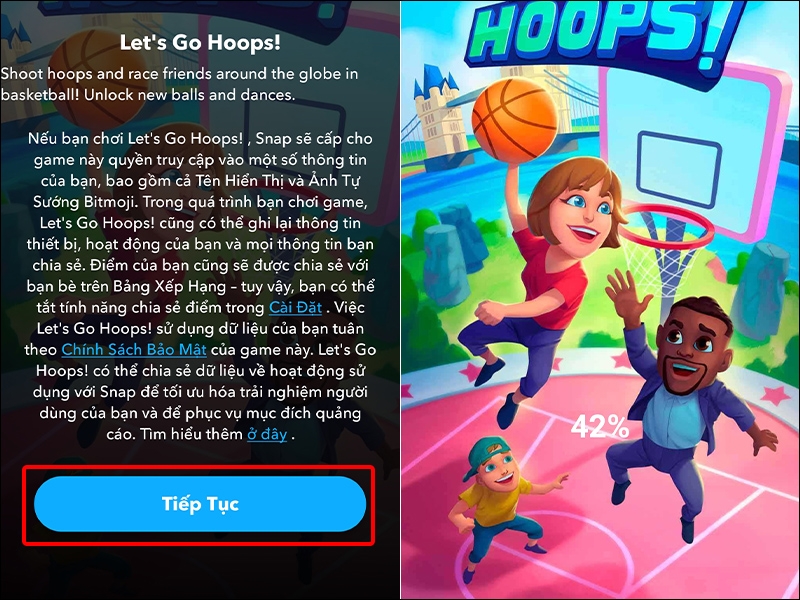 Nhấn vào Tiếp tục