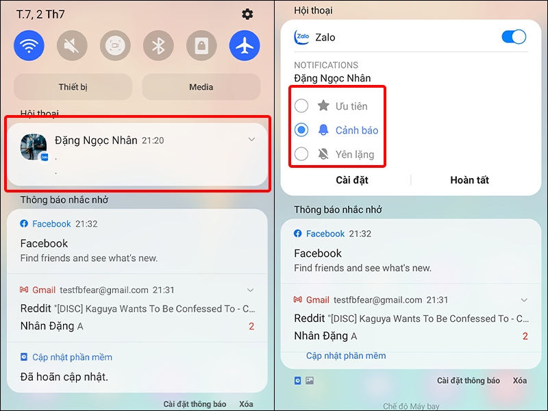 Nhấn giữ Thông báo