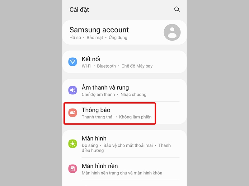 Nhấn vào Thông báo